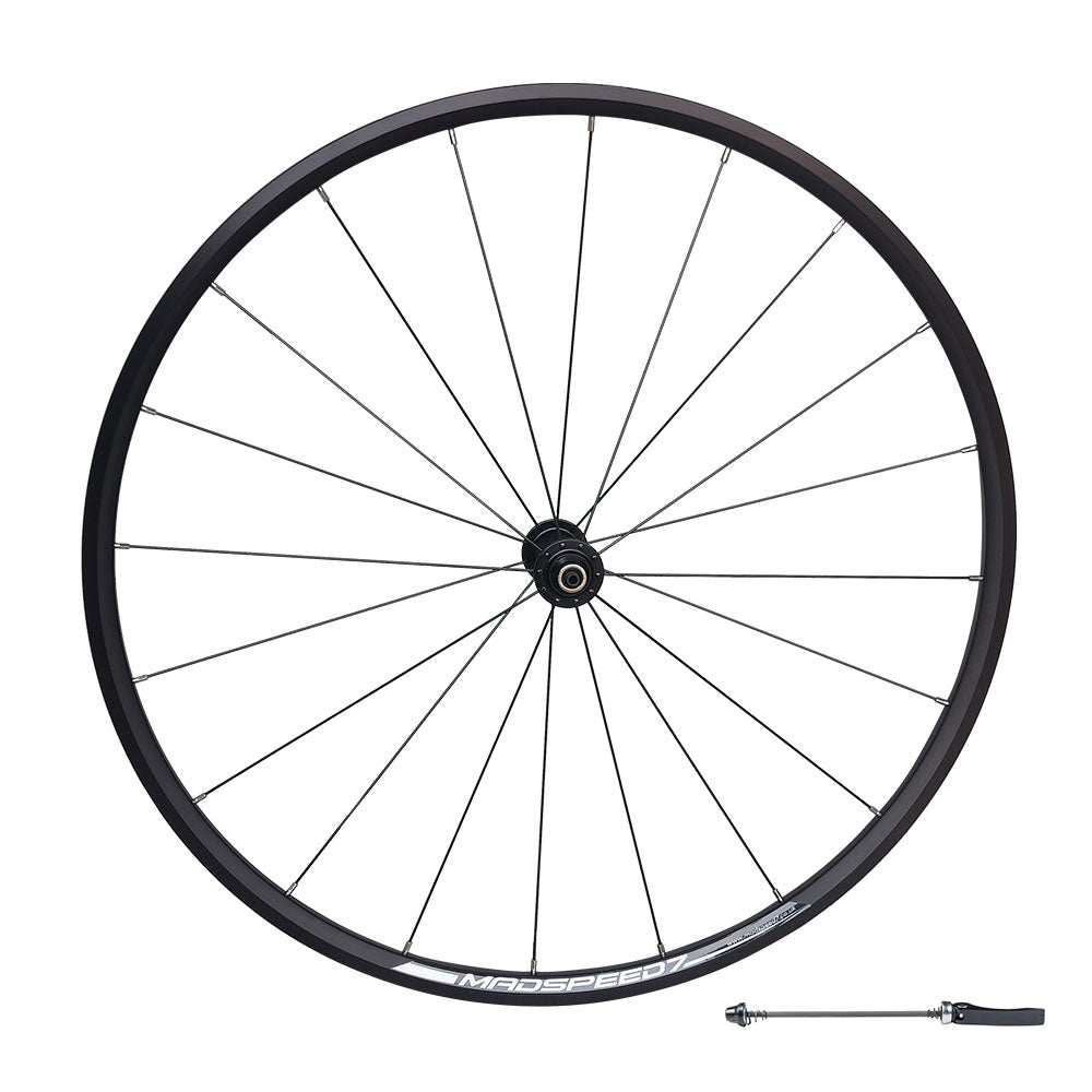 QR 700c (ETRTO 622x16) Road Racing Bike FRONT Wheel - Sealed Bearings Hub - 20x Black Spokes - Clincher / Tubeless Ready - Lightweight 750g