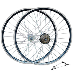QR 29" 29er (ETRTO 622x19) MTB Mountain Bike Wheel Set Shimano 6/7 Speed Freewheel - Rim & Disc Brake Compatible - Sealed Bearings Hubs - Double Wall Rims - 32x Silver Spokes