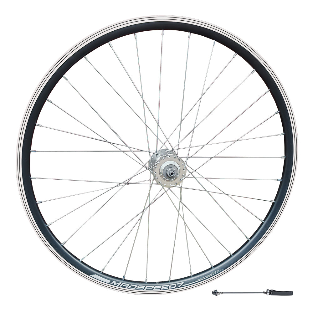 QR 700c 28" (ETRTO 622x19) Hybrid Bike FRONT Wheel - Rim & Disc Brake Compatible - Double Wall - 32x Silver Spokes