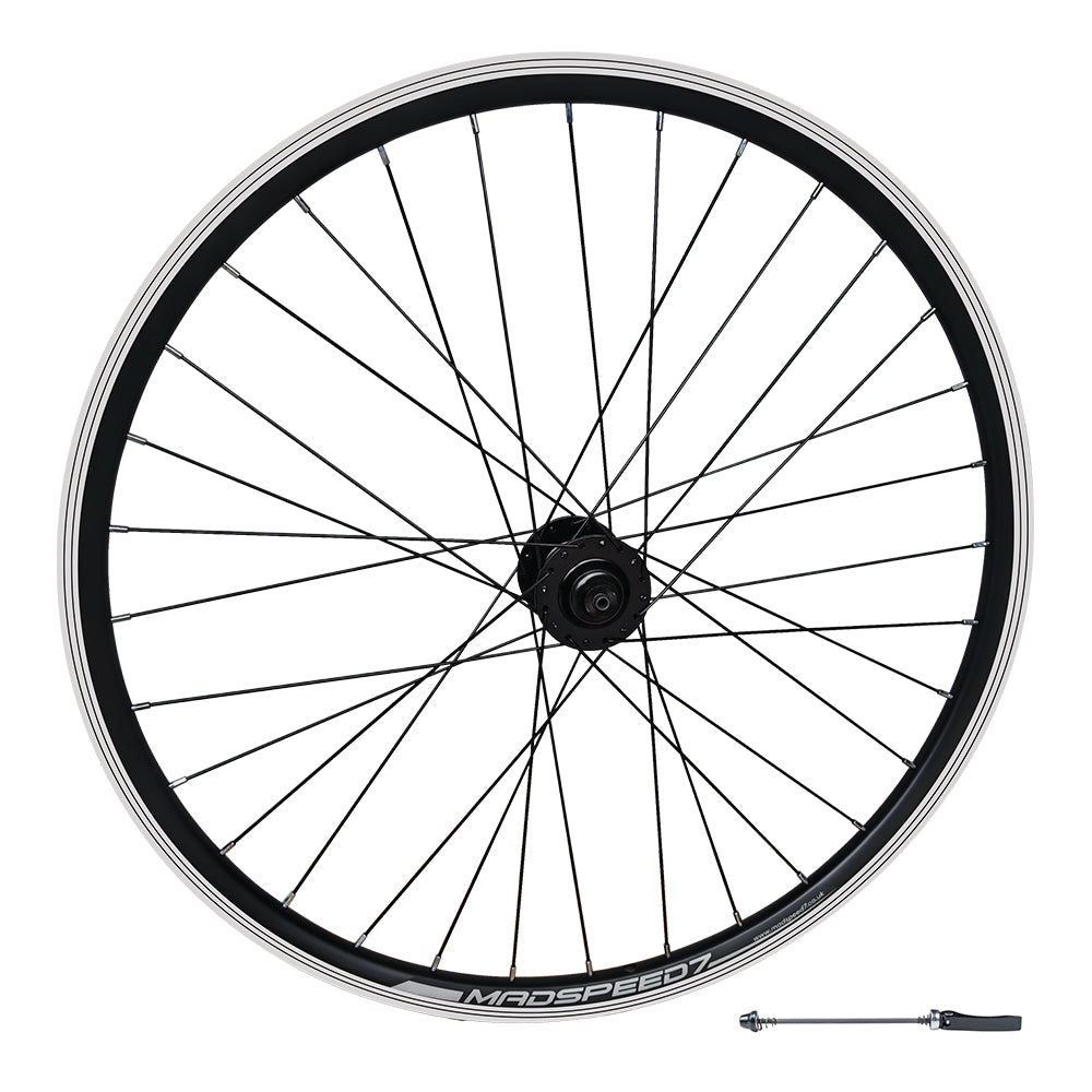 QR 700c 28" (ETRTO 622x19) Hybrid Bike FRONT Wheel - Rim & Disc Brake Compatible - Sealed Bearings Hub - Double Wall Rim - 32x Black Spokes