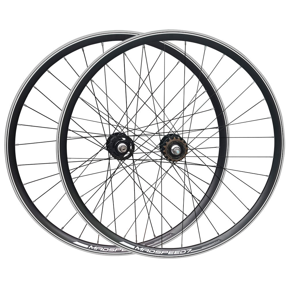 700c (ETRTO 622x15) Fixed Fixie Single Speed Bike Wheel Set Flip Flop Hub - Sealed Bearings Hubs - 32x Black Spokes - Double Wall