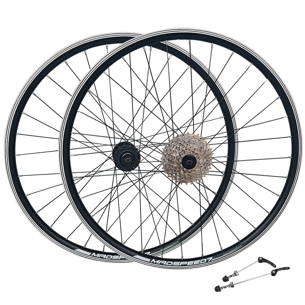 QR 29" 29er (ETRTO 622x19) MTB Mountain Bike Wheelset 7/8/9/10 Speed - Rim & Disc Brake Compatible - Sealed Bearings Hubs - Double Wall Rims - 32x Black Spokes