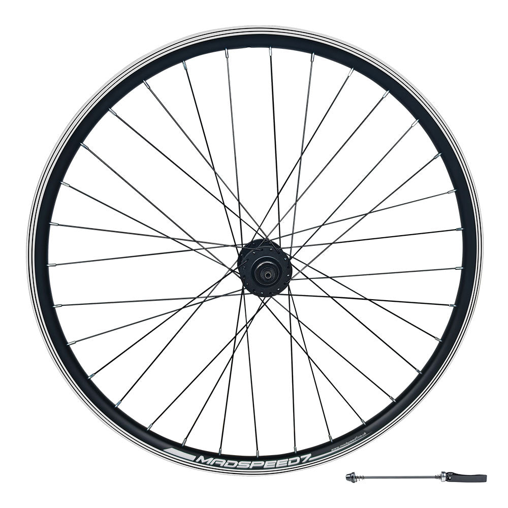 QR 27.5" 650b (ETRTO 584x19) MTB Mountain Bike FRONT Wheel - Disc & Rim Brake Compatible - Sealed Bearings Hub - Double Wall Rim - 32x Black Spokes