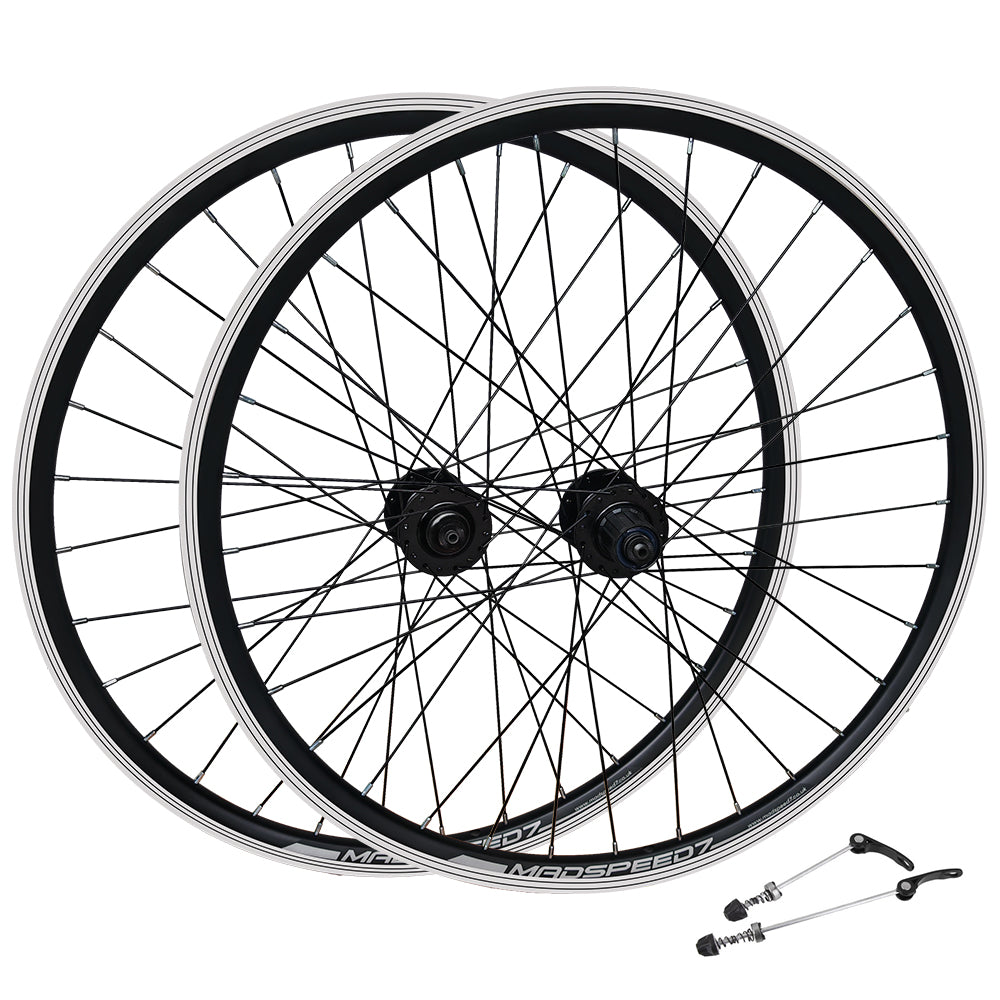 QR 26" (ETRTO 559x19) MTB Mountain Bike Wheel Set 7/8/9/10 Speed - Rim & Disc Brake Compatible - Sealed Bearings Hubs - Double Wall Rims - 32x Black Spokes