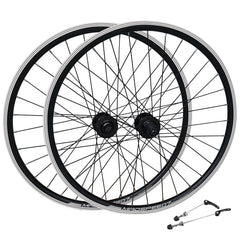 QR 26" (ETRTO 559x19) MTB Mountain Bike Wheel Set 7/8/9/10 Speed - Rim & Disc Brake Compatible - Sealed Bearings Hubs - Double Wall Rims - 32x Black Spokes