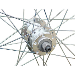 QR 26" (ETRTO 559x19) MTB Mountain Bike Rear Wheel - 6/7/8/9 Speed Screw-On Freewheel Compatible - Rim & Disc Brake Compatible - Double Wall - 32x Silver Spokes
