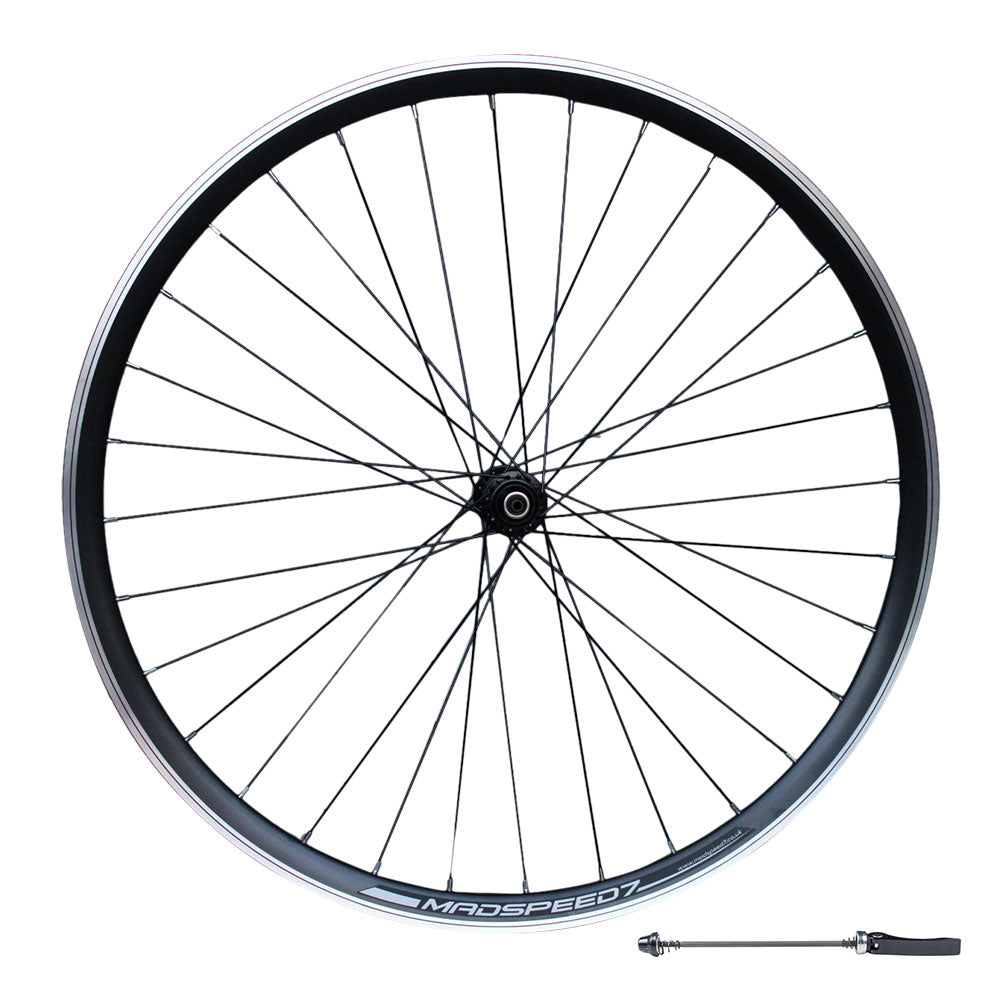 QR 700c (ETRTO 622x15) Road Racing Bike FRONT Wheel - Sealed Bearings Hub - 32x Black Spokes - Double Wall Rim - Lightweight 875g